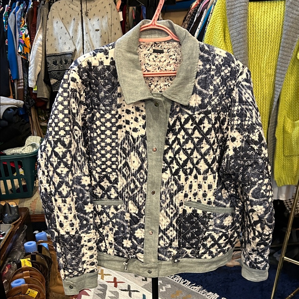 Blank NYC Blue and White Patterned Reversible Jacket